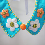 Kitten Collar - Bright blue with orange and white daisies